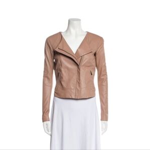 VEDA | Tan Asymmetrical Leather Biker Jacket in Size Small